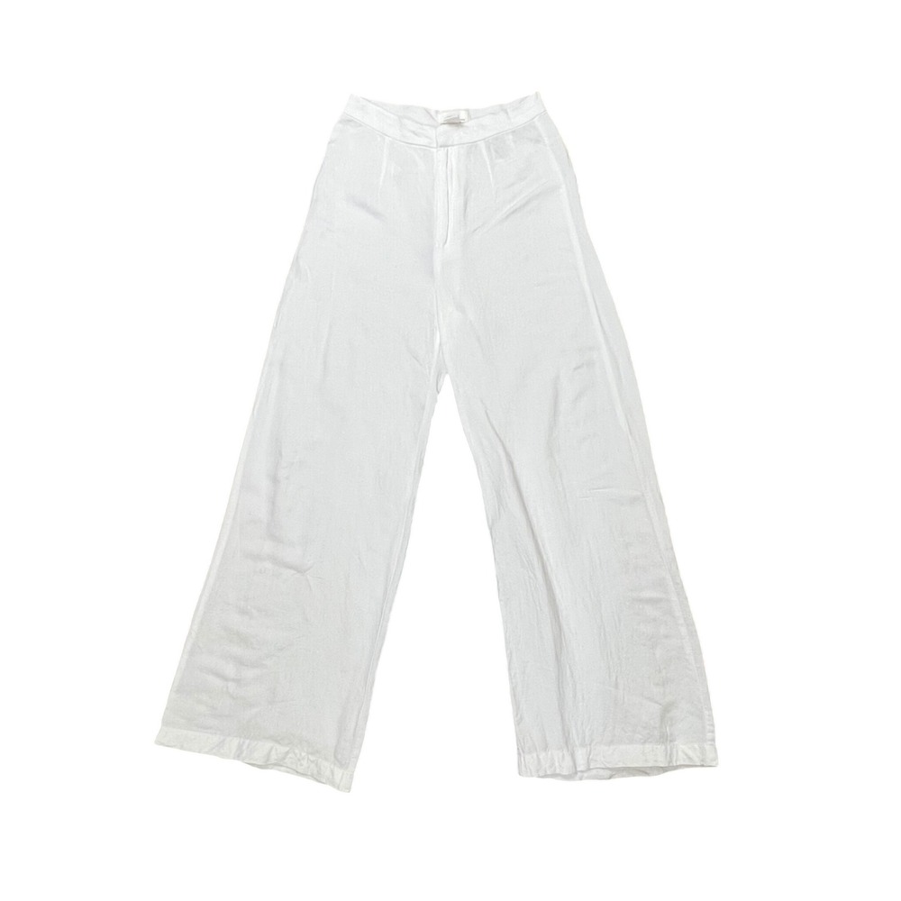 HM White Linen Blend Wide Leg High Rise Trousers Pants US‎ 4 Melange